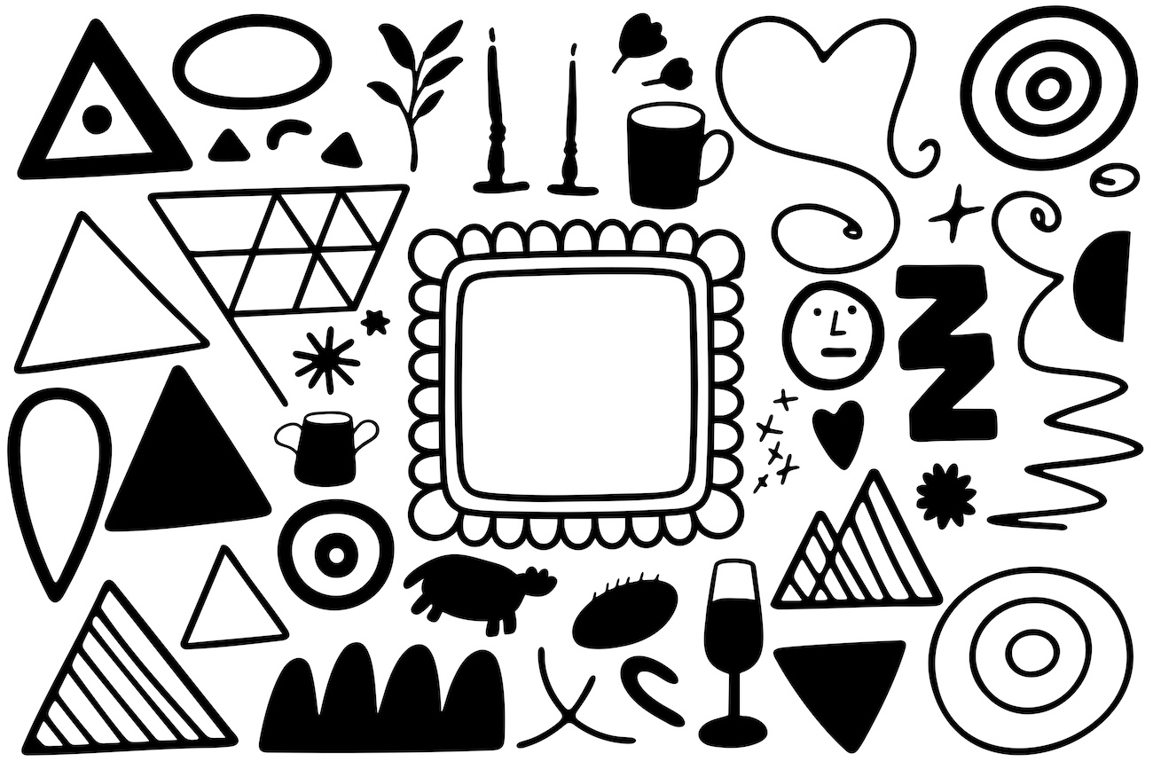 Hand-drawn illustration with lots of different objects